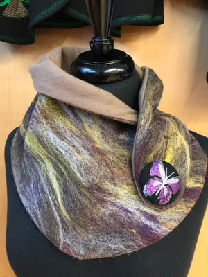 Felted Cowl with Earthly Palette and Butterfly Button