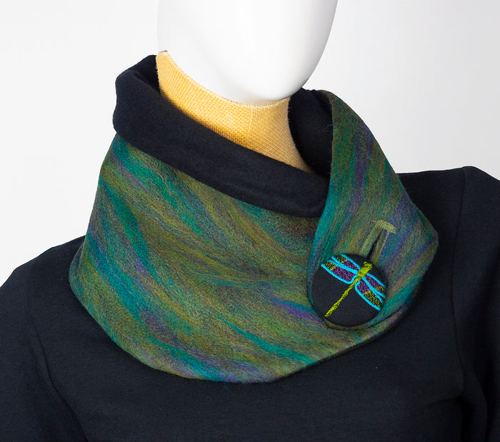 Dragonfly Spirit Cowl Featuring Moss Green and Teal